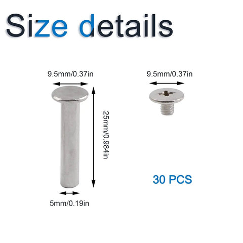 Top Shelf Stainless Steel Chicago Binding Screws 30 Piece Set 5Mm X 25Mm Phillips head showing size details and dimensions.