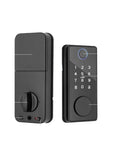 Premium Rock Solid Smart Fingerprint Deadbolt Lock Featuring Password Card Key And Phone App Control With Auto Secure Locking System - Close-up of keypad and side view.