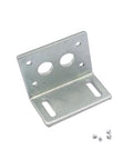 Bringsmart motor mounting bracket, zinc-plated steel, L-shaped with round and slotted holes; screws.