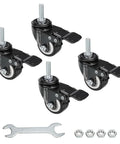4 Pack 1.5 Inch Heavy Duty Threaded Stem Swivel Casters With Brake M8x25 Threaded Stem And Nuts, 75 Lbs Capacity shown with wrench and nuts