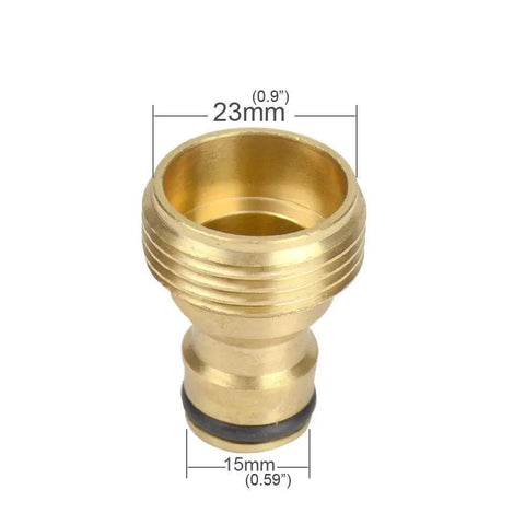 Side view of Six Pack Brass Quick Connect Hose Nozzle Adapters For Three Quarter Inch Male Thread Heavy Duty Rust Proof Replacement
