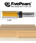 Honest To Goodness 4 Piece Flush Trim Router Bit Set With Heavy Duty Pattern Guide Bearings embedded in wooden edge for precise finishing.