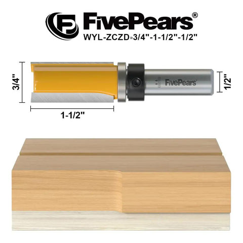 Honest To Goodness 4 Piece Flush Trim Router Bit Set With Heavy Duty Pattern Guide Bearings embedded in wooden edge for precise finishing.