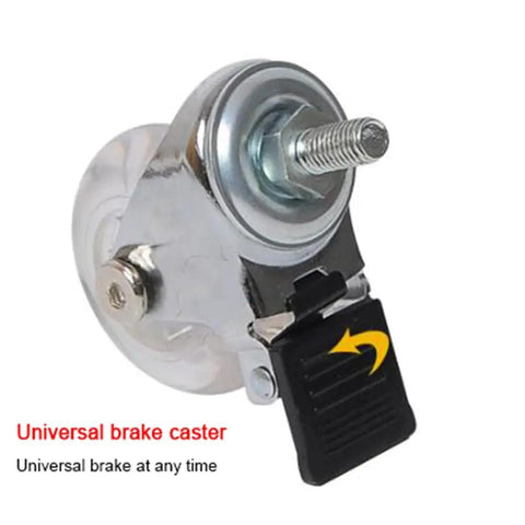 No Sweat Smooth Rolling Swivel Caster Wheels Set Of 4 With Brake Lock M8mm Stem Top Shelf Polyurethane Casters close-up of wheel with brake.