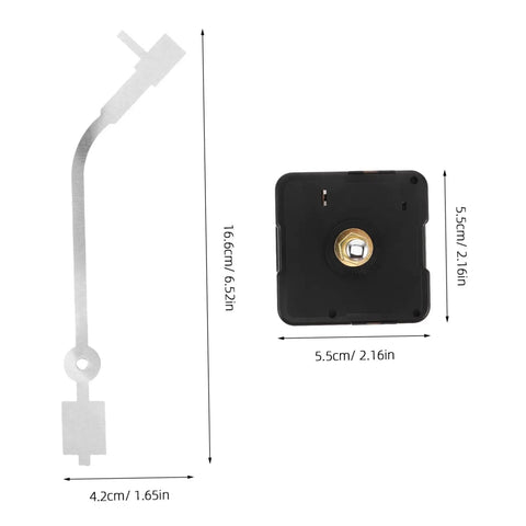 Vinyl Record Clock Replacement Parts Kit with Movements, Hands, and Long Shafts for Easy DIY Repair, shows dimensions.