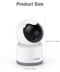 Front view of the 2K Indoor Pet Camera With 360 Pan Tilt WiFi Camera, Human Motion Detection, 4.49 inch height, shown in white.