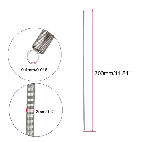 Stainless Steel Tension Spring With Dual Hooks, 0.016 Inch Wire Diameter, 0.12 Inch Outer Diameter, 11.81 Inch Free Length shown in detail