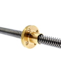 Heavy Duty T10 Trapezoidal Lead Screw Set With Real Brass Nut For 3D Printers CNC Routers And Stepper Motors Built Different Hella Smooth Linear Motion 304 Stainless Steel 800mm Long close-up of brass nut and steel lead screw