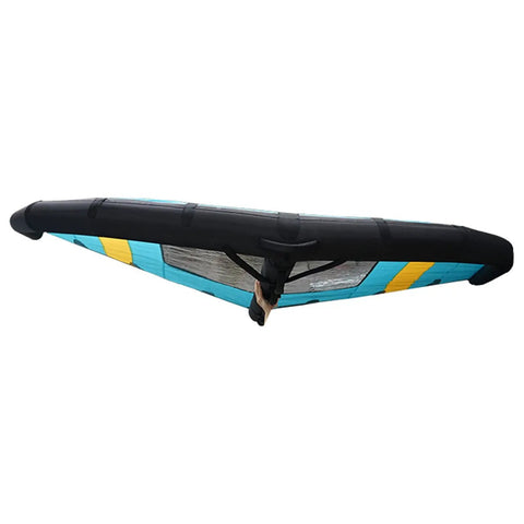 Inflatable Windsurfing Wing Foil for Water Sports with Window View, black and blue, size 32, top view, ideal for windsurf, SUP, board sports.