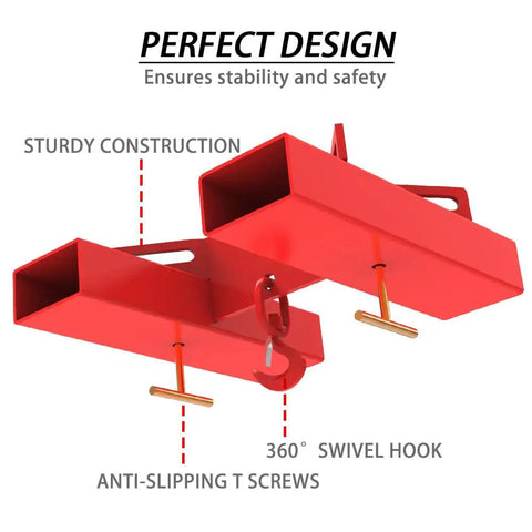 Forklift Lifting Hook With Red Powder Coat, Heavy Duty Swivel Crane Hook For Dual Pallet Forks, 6600 Lb Capacity