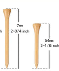 Pro Grade Bamboo Golf Tees Two And Three Quarters Inch Pack Of One Hundred Built To Last On The Course Biodegradable And Low Friction Natural Color Tees Stronger Than Wood Reusable For Consistent Drives And Smooth Swings shown in varying sizes with measurements