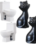 Chill Out Your Bathroom Look With This Ridiculously Cool Set Of Two Ceramic Cat Toilet Bolt Caps That Hides Exposed Bolts Hassle Free And Brings Serious Vibe In Matte Black. Set of 2 matte black ceramic cat toilet bolt covers beside modern toilet.