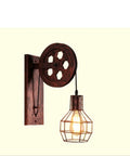 Absolutely Sick Industrial Wall Lamp With Vintage Pulley Handle Crafted From Heavy Wrought Iron Ideal For Barn Lofts And Man Caves With Super Cool Diffused Lighting wall sconce with pulley and cage light