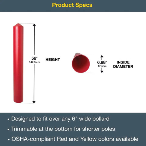 Heavy Duty Bollard Covers For Six Inch Poles With Kickass HDPE Build, 56 inches tall, 6.88 inch diameter, designed for versatile use.