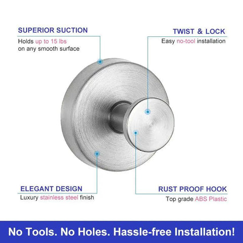 Heavy Duty Stainless Steel Suction Cup Hook Locks Bombproof To Smooth Surfaces, elegant design with superior suction for easy installation.