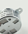 TYC-40 12V Synchronous Motor 5 RPM CW CCW with flat 35mm shaft, showing compact design and wiring