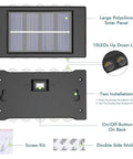 Diagram of Six Pack Solar Outdoor Lights With 10 LED Waterproof Dusk To Dawn Fence Wall Deck Step Lighting Garden Pathway Yard Patio Warm White Glow For Outdoor Spaces, showing solar panel, LED positioning, and installation parts.