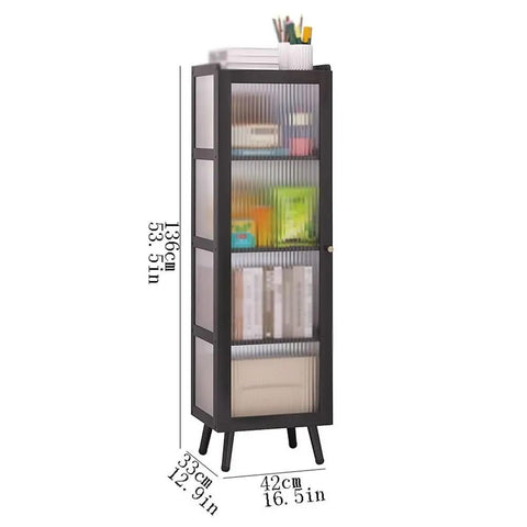 Floor Standing Bookshelf With Bamboo Shelves And Plastic Doors, Heavy Duty Display Organizer For Office Or Living Room with dimensions
