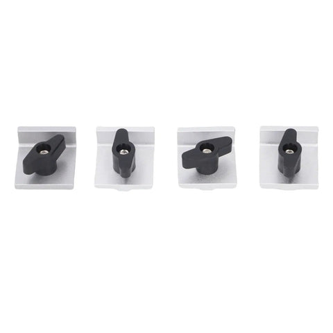 Bidirectional T Track Stop Block 4 Pack Pro Grade Aluminum Alloy With Silver Anodized Finish Low Profile Design arranged in a row