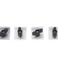 Heavy Duty T Track Stop Block With Knobs For Aluminum Alloy Systems, shown in silver and black, used in woodworking.