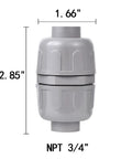 NPT Three Quarter Inch Liquid Tight PVC Conduit Connector Double Ended Straight Through 180 Degree Two Way Fittings, dimensions shown