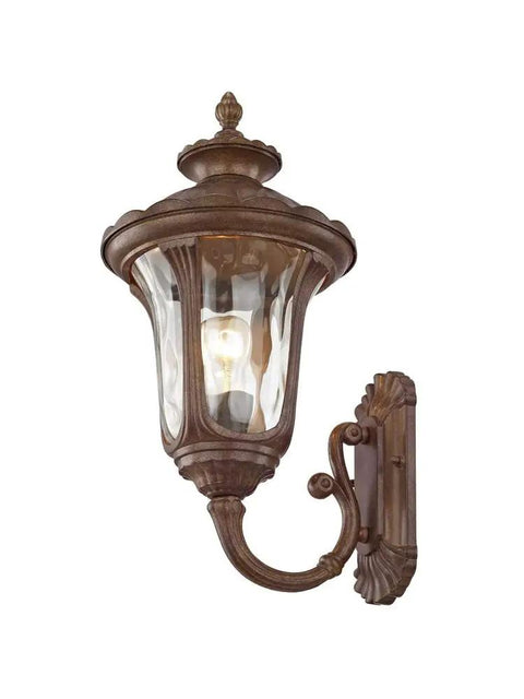Oxford Style 1 Light Imperial Bronze Cast Aluminum Wall Lantern With Amber Water Glass For Old School Traditional Outdoor Lighting