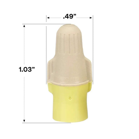 Pro Grade Dual Color Tan Yellow Wire Connector dimensions with tan cap and yellow base, Twist On, T Y Jug, 1.03x0.49 inches