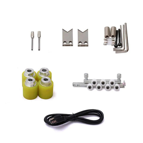 Set of replacement parts for Heavy Duty Automatic Cable Wire Cutting And Stripping Machine, including rollers and blades.