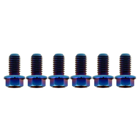 Front view of Titanium M8x15 Hex Flange Bolts 1.25 Pitch Burned Blue Set Of 6 For Mountain Bikes, Road Bikes, And Motorcycles