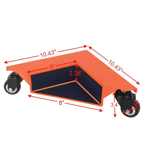 Heavy Duty Furniture Dolly Set Of 4 With Wheels And Floor Safe Rubber Pads, 1,380 Lb Load Capacity close-up with dimensions