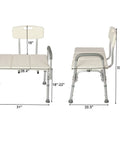 Front and side views of Tub Transfer Bench With Backrest For Bathtub Height Adjustable Shower Chair Safe Senior Bath Seat