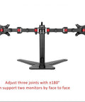 Heavy Hitter Dual Monitor Stand Free Standing Desk Mount For Two Screens Up To Thirty Inches featuring adjustable joint arms.