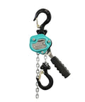 Heavy Duty Manual Lever Hoist Chain Block For Lifting Loads Up To 750kg with black hooks and blue gear for smooth operation.