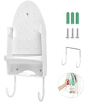 Wall Mounted Ironing Board Rack With Iron Holder And Bathroom Shelf for space saving laundry room organization, installation parts shown