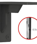 Close-up view of a Badass Black Industrial Floating Shelf Bracket Two Pack, showing thick steel construction and mounting holes.