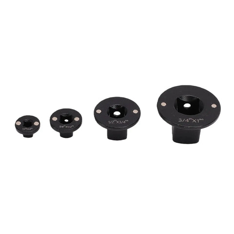 Premium High Carbon Steel Ratchet Adapter Set With Magnetic Drive Fit For Tight Spaces And Auto Repair Includes 4pcs Ultra Thin Flat Flange Sockets In 1 4 To 3 4 Sizes Perfect For Mechanics And Diy Car Guys Making Work Easier. four black magnetic steel ratchet adapters in 1/4x3/8 to 3/4x1 sizes