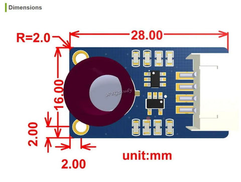 Diagram of Plug And Play 32x24 Pixel Infrared Thermal Camera With 55 Degree Field Of View I2C Interface with dimensions.