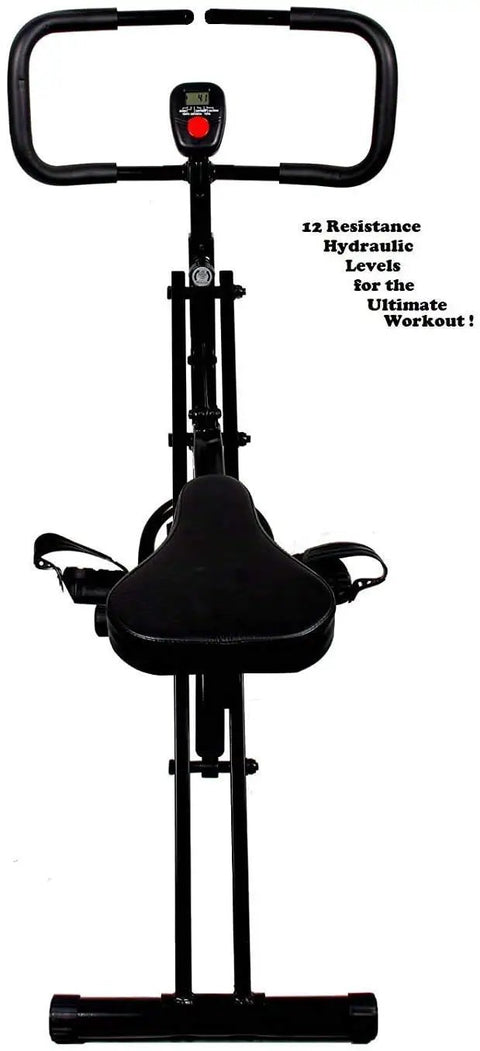 Front view of the Power Rider Ab Core Squat Glute Workout Machine with monitor and 12-level hydraulic resistance for home gym use.