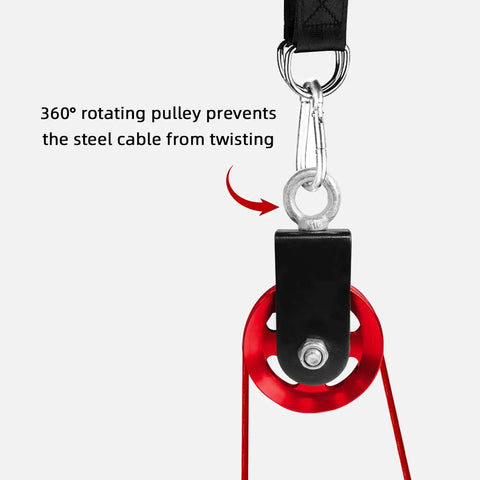 Lat Pulldown Cable System For Home Gym Versatile 2 Inch Olympic Attachments showing 360° rotating steel pulley.