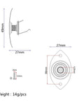 Top Notch Metal Oval Electric Guitar Jack Plate With Included Screws Fits Fender Strat And Tele Models For Super Crisp Tone And Hella Reliable Signal Transfer In Classic Gold dimensions diagram showing 49mm height and 38mm spacing.