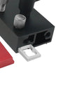 Get The Ultimate Saw Miter Track Stopper With Adjustable T-Slot Brackets For A Flawless Workbench Limit; close-up of aluminum pieces.