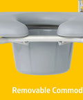 Rock Solid Aluminum Shower Chair Commode With Plush Padded Seat And Smooth Roll Locking Casters showing removable commode and cushion.