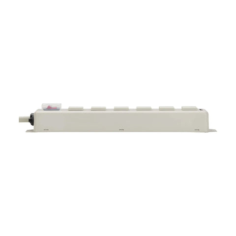 Side view of Heavy Duty 20 Amp Power Strip with 6 outlets, all metal housing, and 15-foot cord, mountable under desk or wall