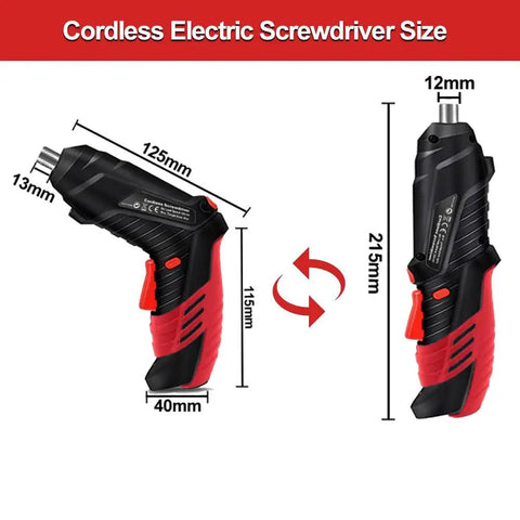Cordless Power Screwdriver With 3.6V 1500mAh Battery, 3.5N.m Torque, 46-Piece Bit Set, Pivoting Handle, LED Light dimensions