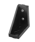 Black aluminum corner bracket from 10 Piece 2020 2040 Connector Kit With M4 Screws For 3D Printer Frames And CNC Rigs, 90-degree joint support.