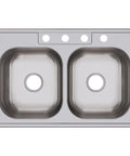 Drop In Stainless Steel Double Bowl Kitchen Sink With Four Holes, 33 Inch By 22 Inch, Equal Size Basins, Top View