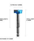 Heavy Duty Tungsten Carbide Forstner Bit Crushes Through Hardwood With Zero Splinters Butter Smooth One Inch Bore dimensions and hex shank details.