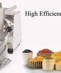 Pro Grade High Efficiency Grain Grinder And Herbal Pulverizer with stainless steel shell and hopper beside assorted grains