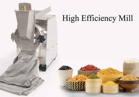 Pro Grade High Efficiency Grain Grinder And Herbal Pulverizer with stainless steel shell and hopper beside assorted grains
