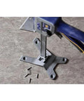 IRWIN Quick-Lift construction jack with metal cross-base and blue clamp, angled view.
